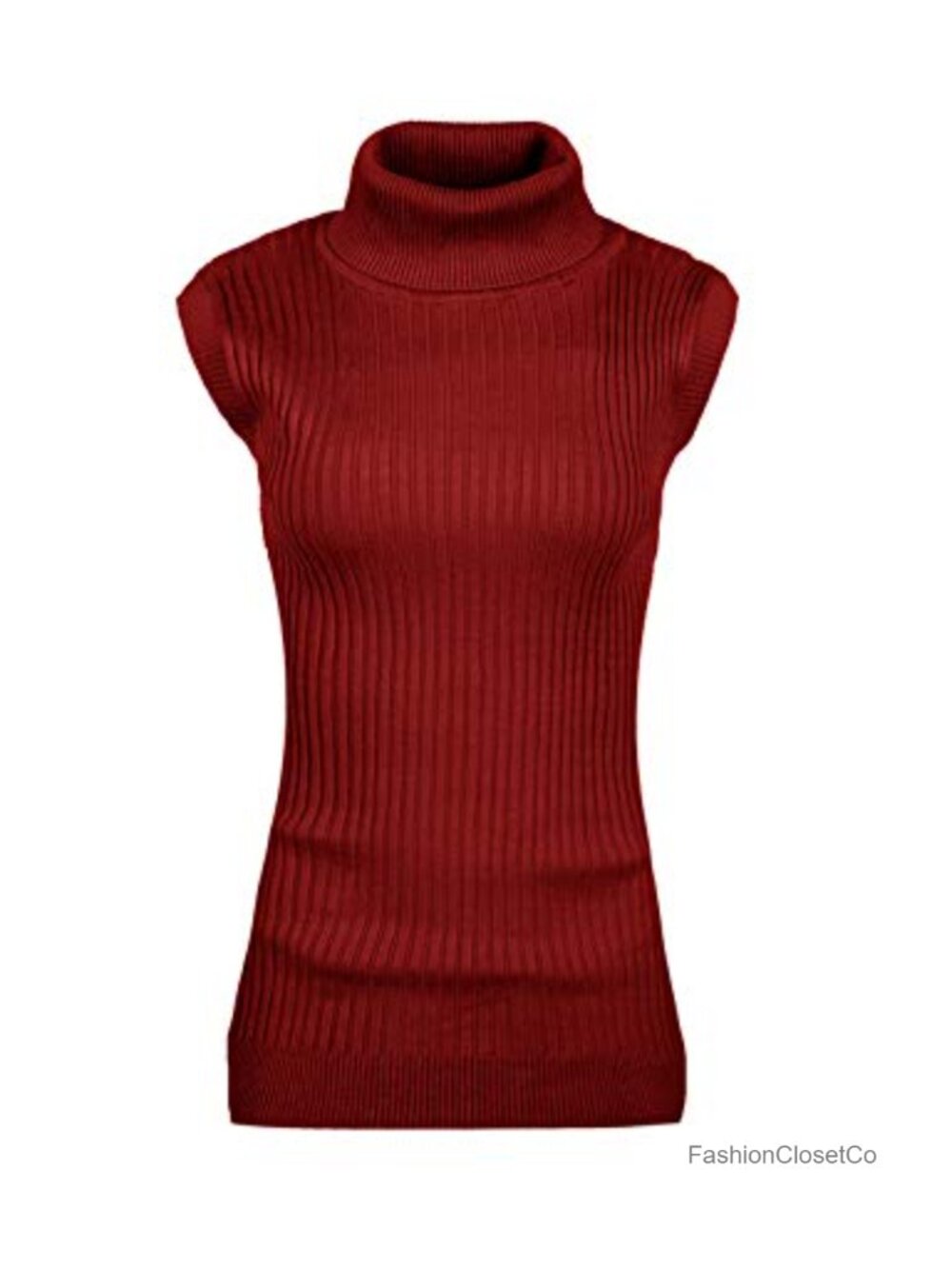 Sleeveless Turtleneck High Neck Stretchable Knit Pullover Sweater Top - 80%